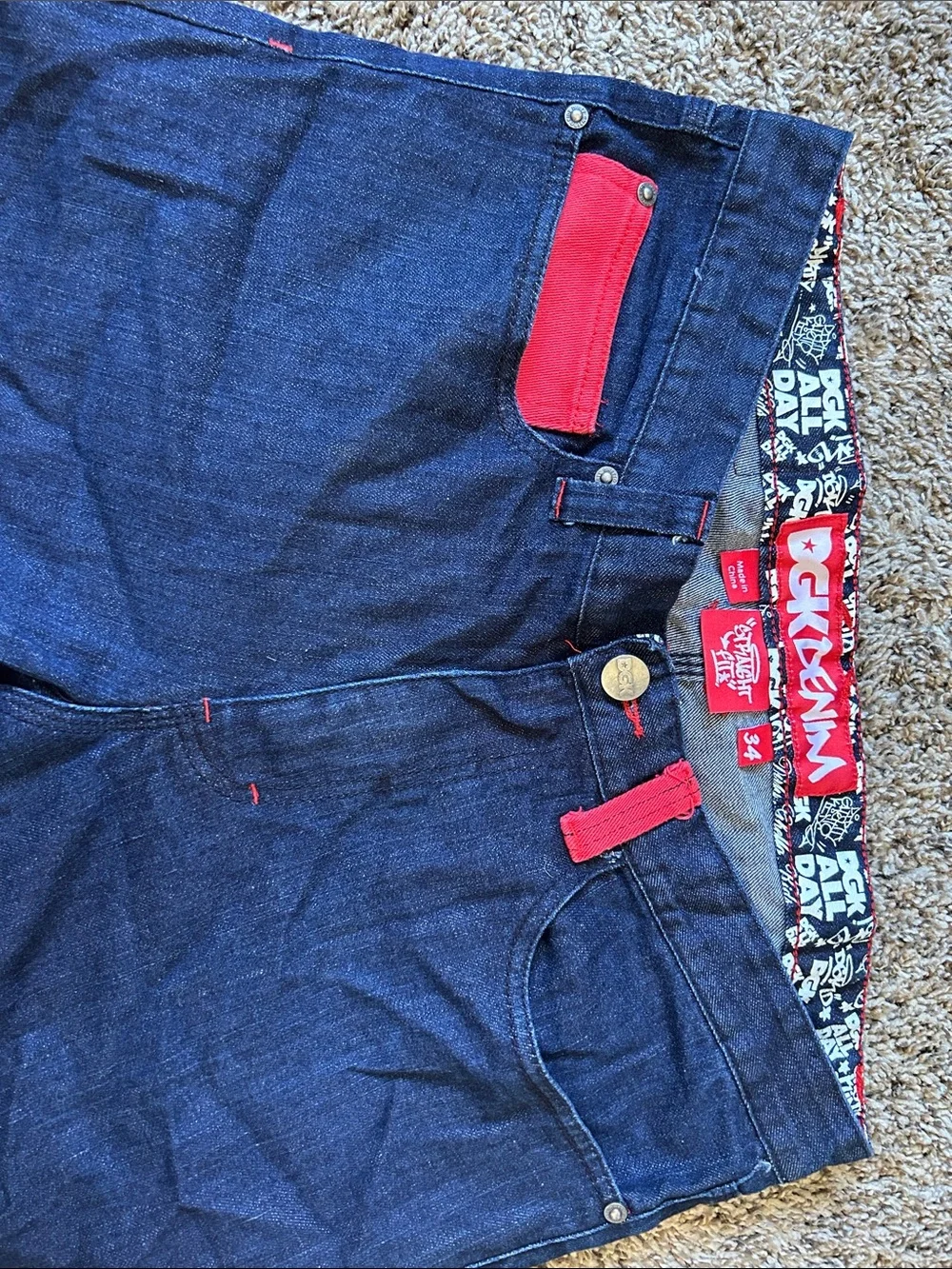 DGK Men’s Dark Blue Relaxed Jeans with Red Accent